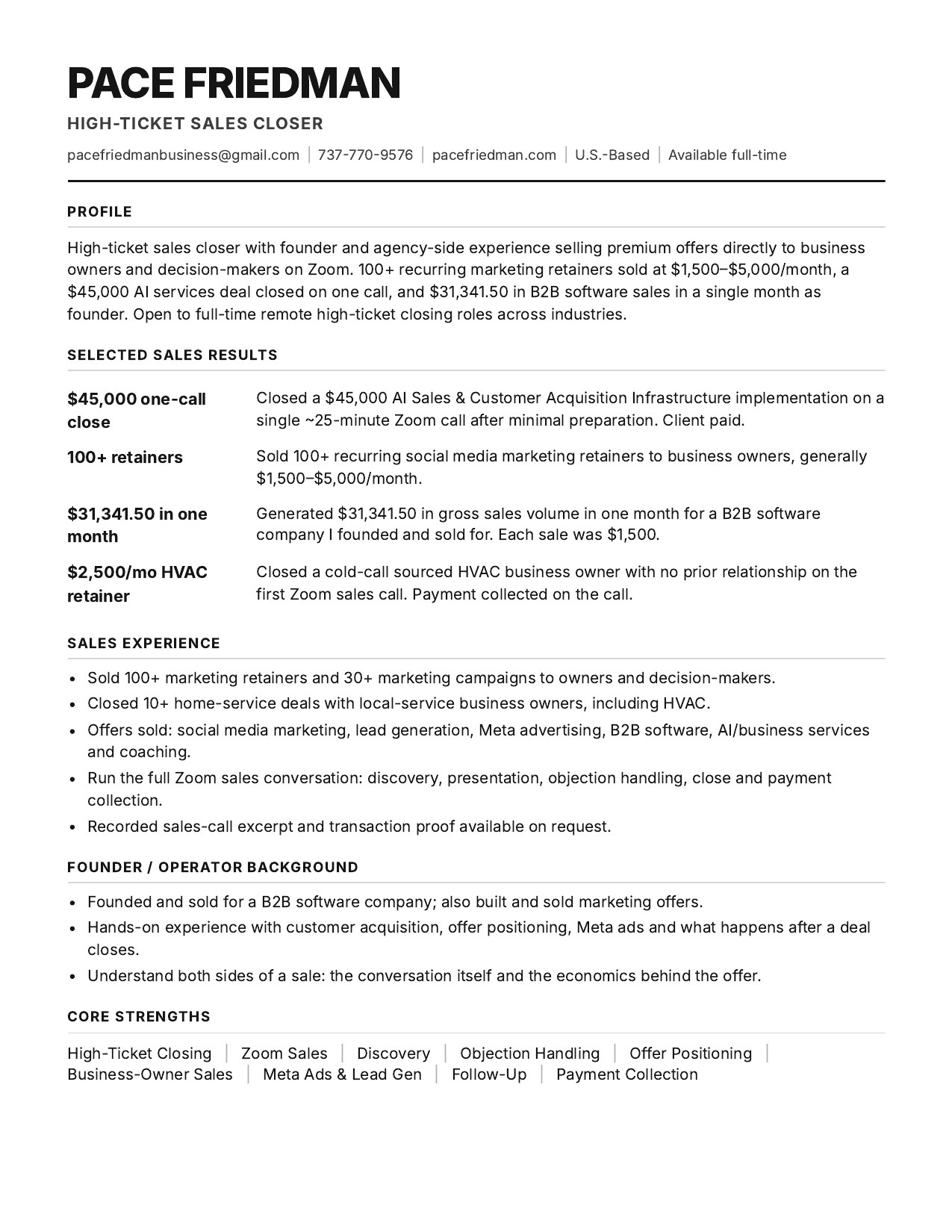 Preview of Pace Friedman's resume